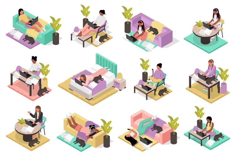 Isometric low poly home rooms set Royalty Free Vector Image