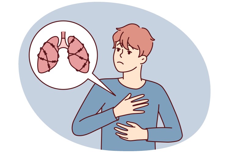 Unhealthy man suffer from lung disease vector image