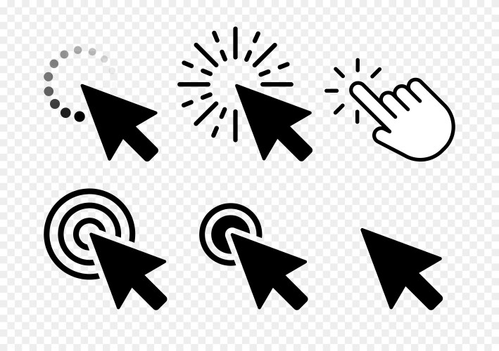 Pixel cursors icons mouse hand arrow Royalty Free Vector