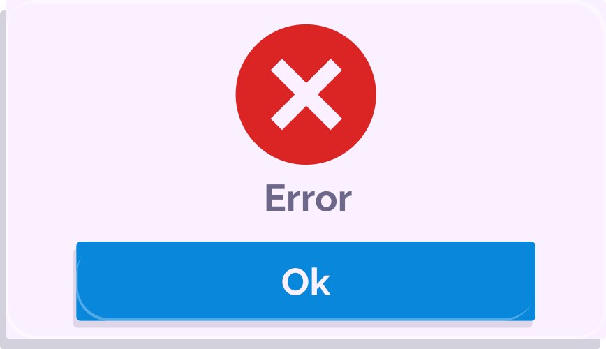 Error message window with ok button showing vector image