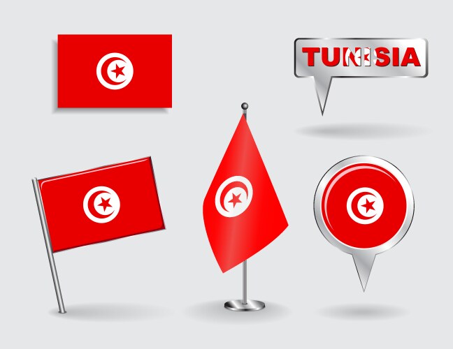 Set of tunisian pin icon and map pointer flags vector image