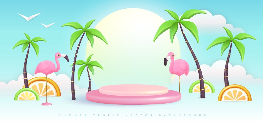 Empty beach landscape scene with many palm trees Vector Image