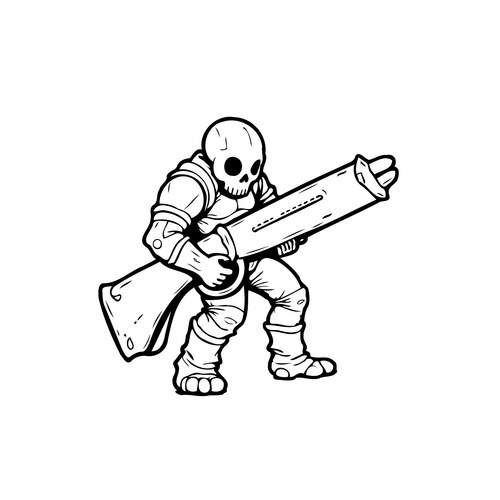 Cartoonish skeleton warrior carrying an oversized Vector Image