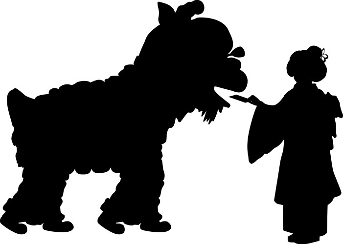 silhouette girl and lion dance for chinese new vector image