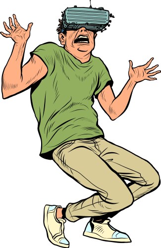 Young Man in VR - Fear and Shock Vector Image