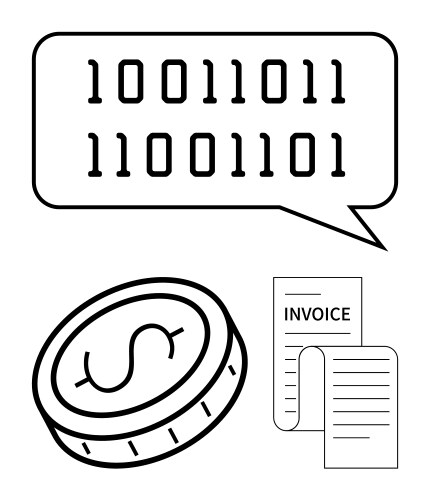 Binary code in speech bubble with coin and invoice vector image