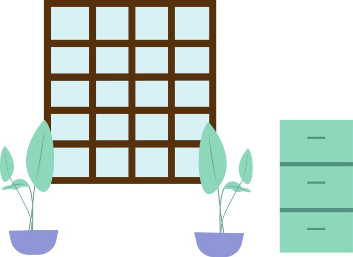 Bay window seat at home library interior Vector Image