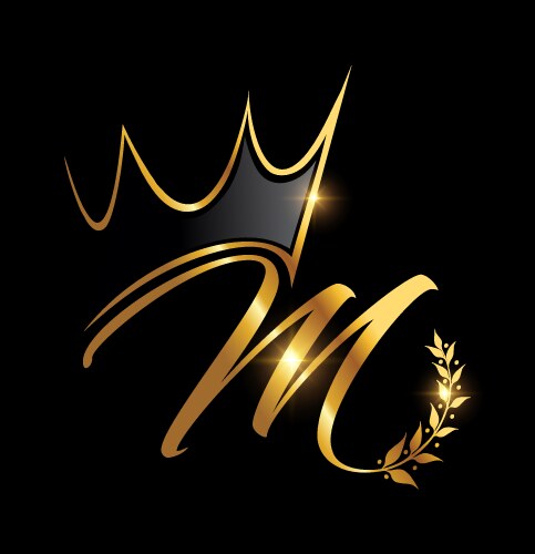 Gold crown and leaf monogram initial letter e Vector Image