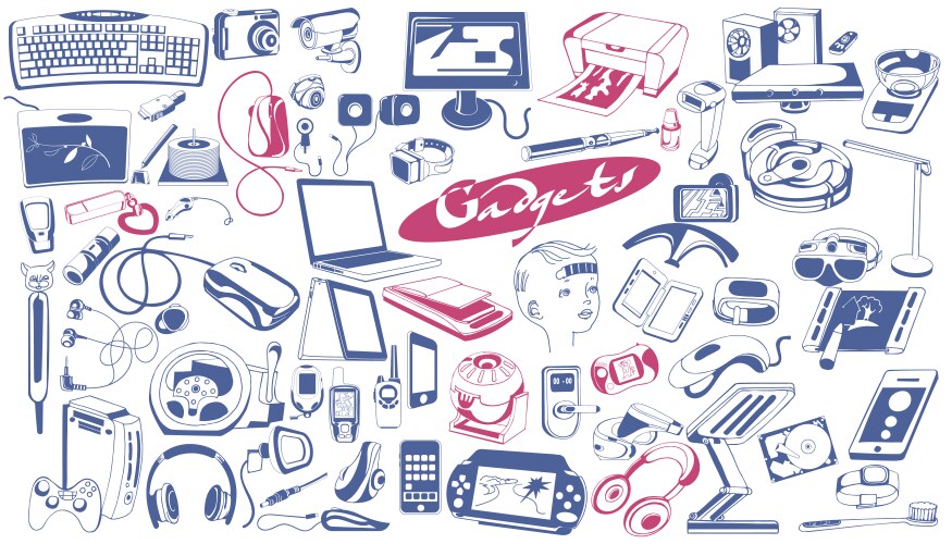 Different computer devices in hand drawn style Vector Image
