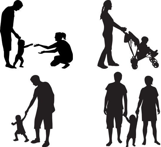 Family Silhouettes - Diverse Group Vector Image