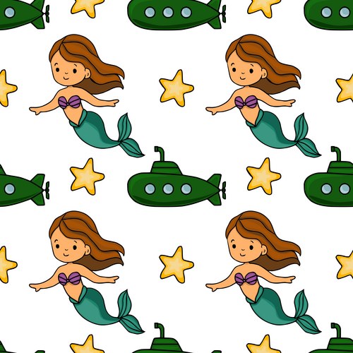 Mermaid Pattern Vector Seamless childish pattern with cute mermaids – Royalty-Free Vector ...