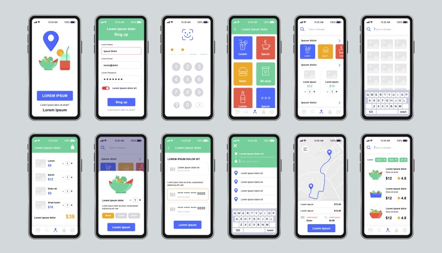 delivery food unique design kit for mobile app vector