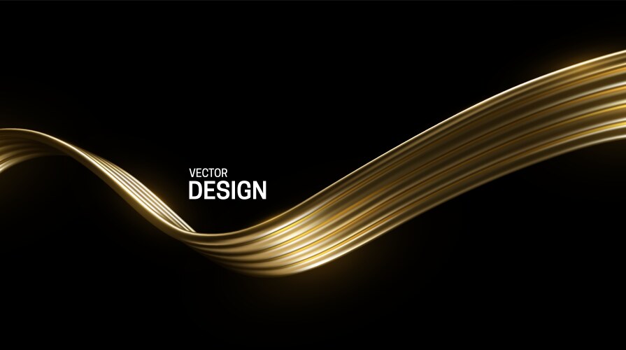Gold wave flow and golden glitter on black Vector Image