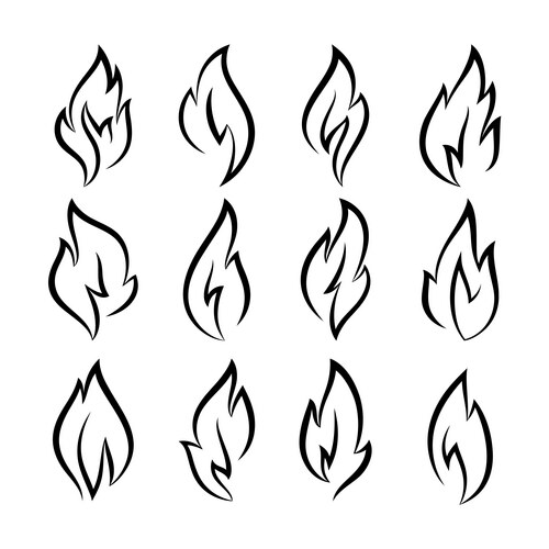 Flame fire set sketch Royalty Free Vector Image