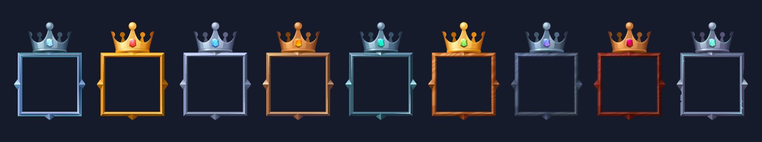 Square avatar frames with royal crowns ui game vector image