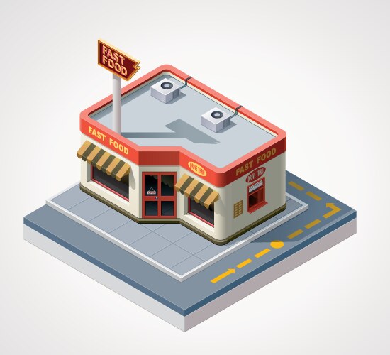 Isometric low poly fast food restaurant Royalty Free Vector