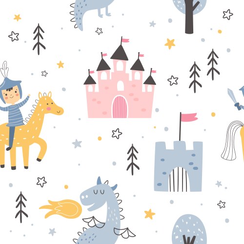 Childish seamless pattern with princess castle Vector Image