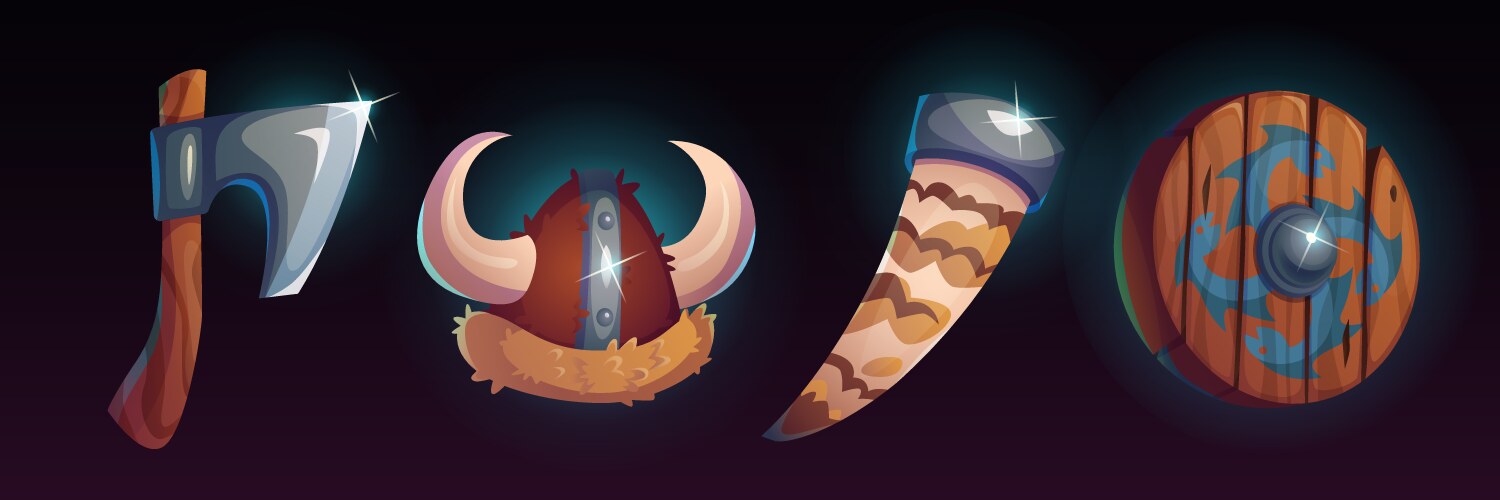 Viking tools and weapon game ui icons vector image