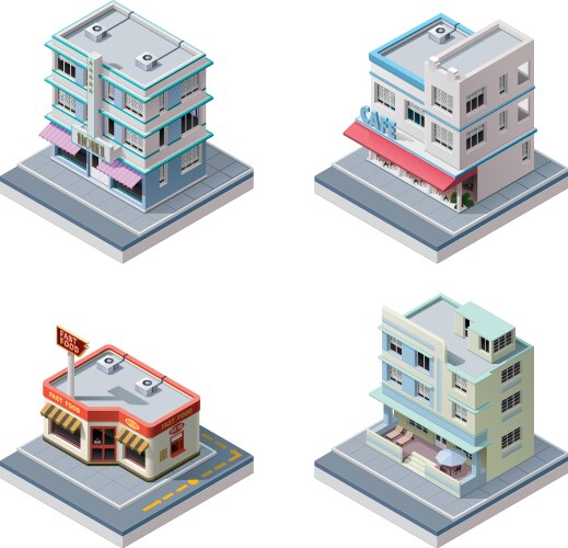 City buildings icon set Royalty Free Vector Image
