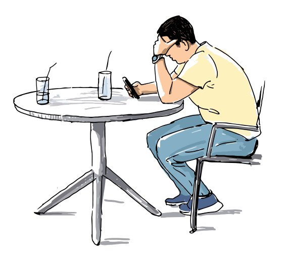 Sketch of one casual city man sitting at table Vector Image