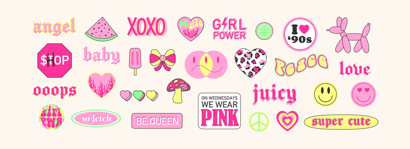 cute trendy girly retro 2000s stickers vector image