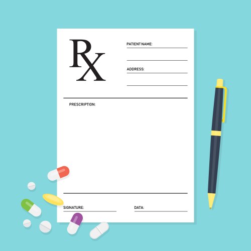 Medical report prescription drug rx with pills Vector Image