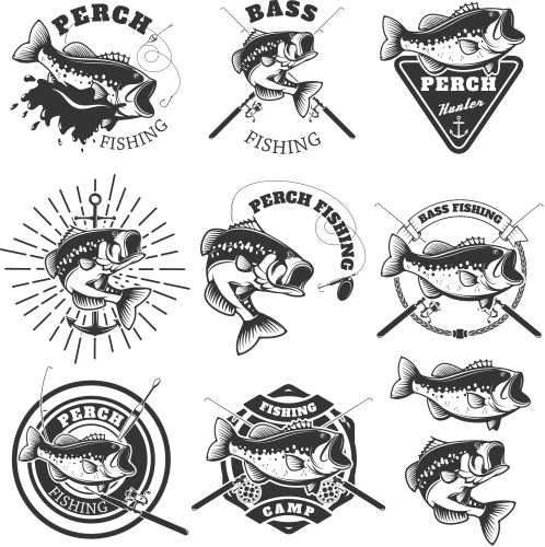 Fishing Emblems & Labels - Bass & Perch Vector Image