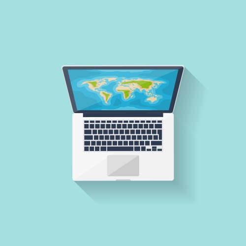 World map on the computer flat style navigation vector image