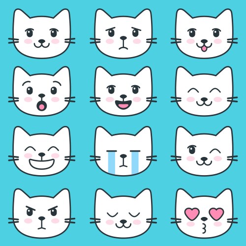 White cat faces with different emotions vector image