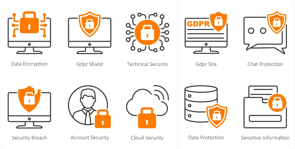 A set of 10 gdpr icons as data encryption vector image
