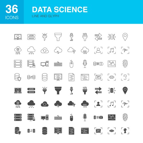 data science line web glyph icons vector image