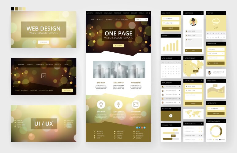Website design template and interface elements vector image