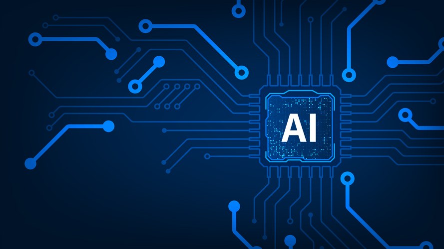 Futuristic AI Microchip Circuit Board Vector Image