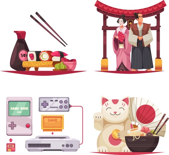 Japan symbols compositions set vector image