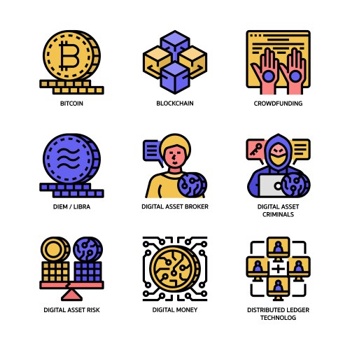 digital asset icons set vector image