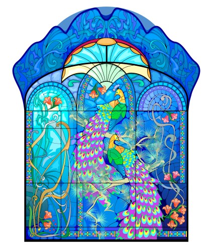 luxury art nouveau stained glass window vector