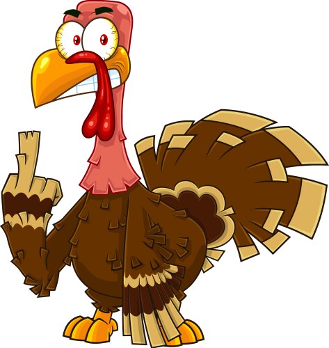 Angry turkey character showing middle finger Vector Image
