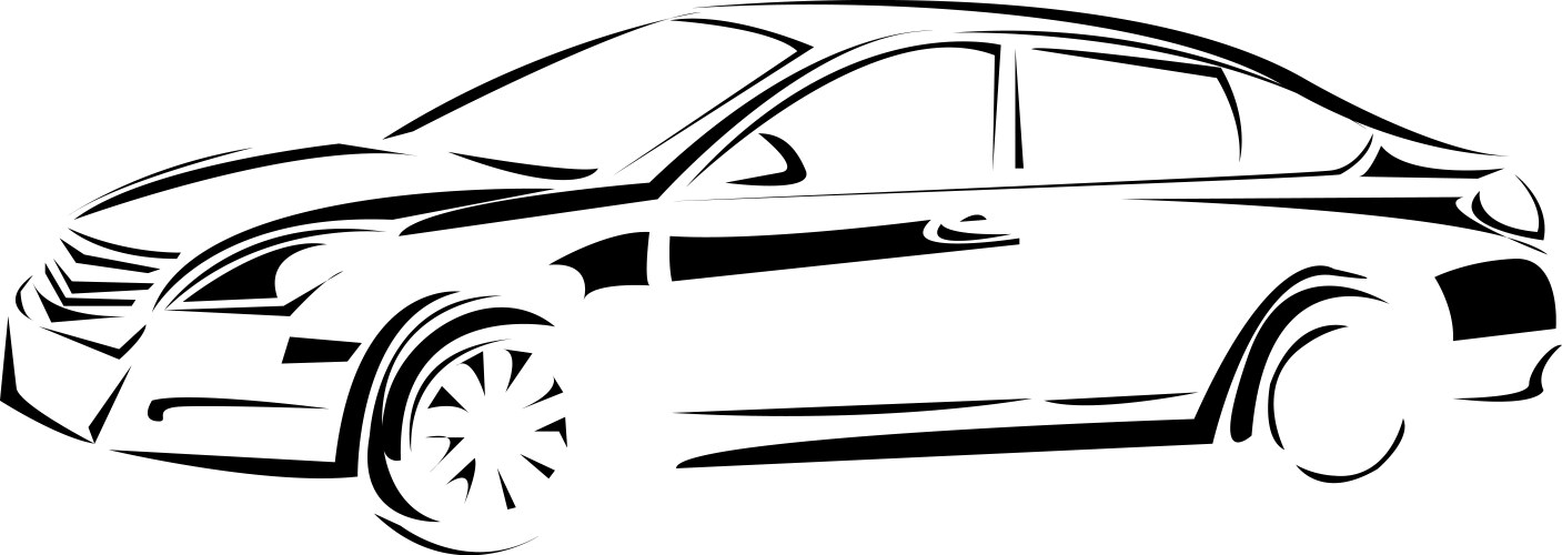Car Sketch - Black Outline Vector Image