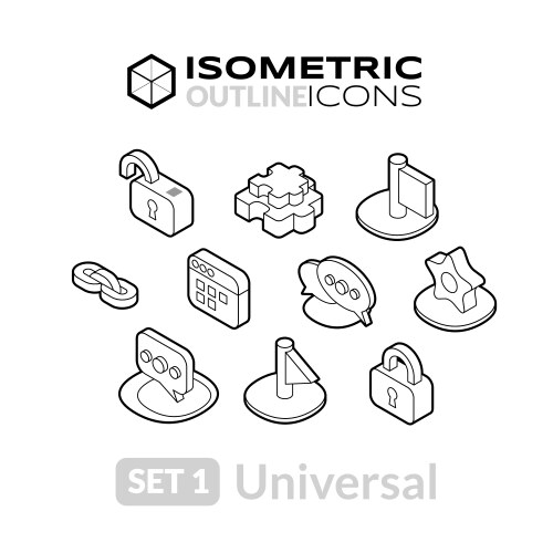 isometric outline icons set 1 vector image