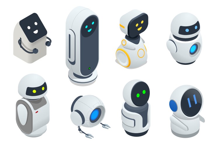 Cute robots cartoon android character set Vector Image
