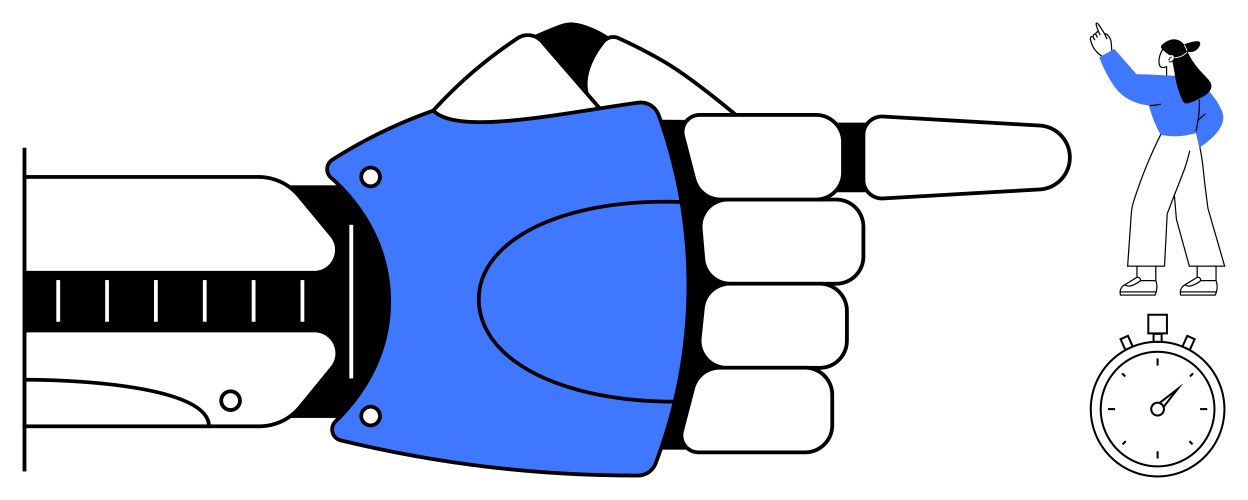 Robotic hand pointing forward with a stop timer vector image
