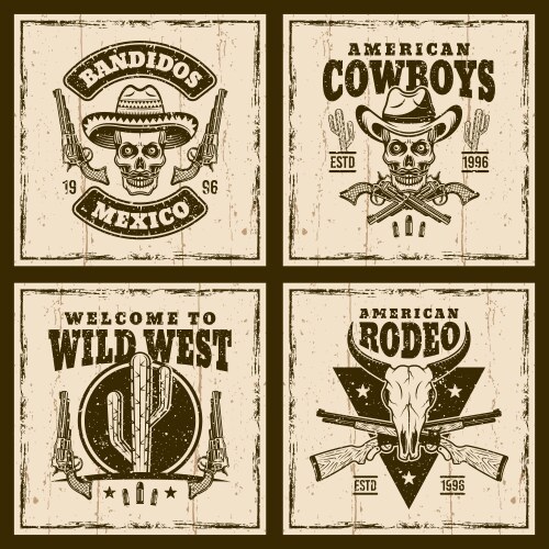 Wild west set of four brown emblems vector image