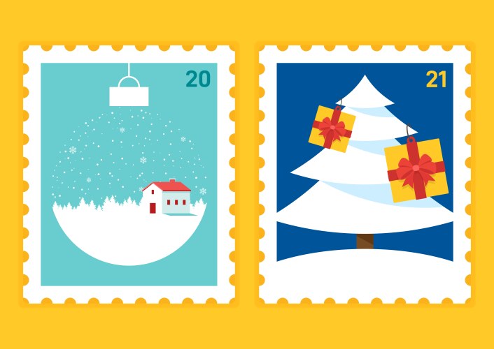 merry christmas and happy new year postage stamp vector image