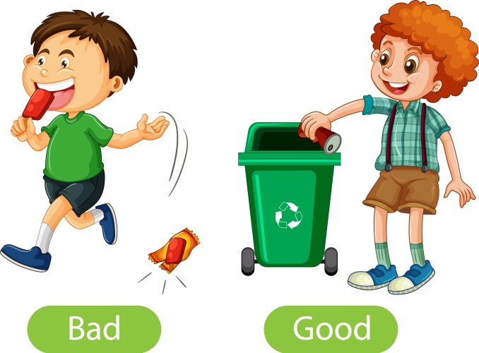 Opposite words with good and bad Royalty Free Vector Image