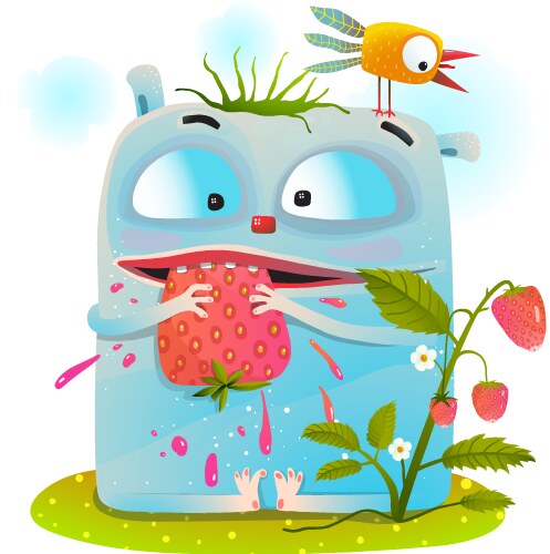 little monster eating strawberry vector image