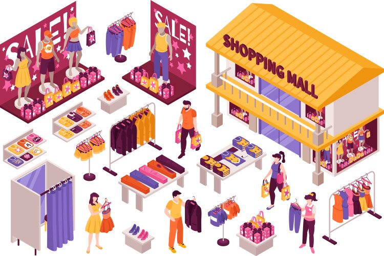 Clothing store isometric set Royalty Free Vector Image