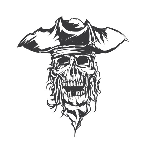 Skeletal Pirate Skull with Hat Vector Image