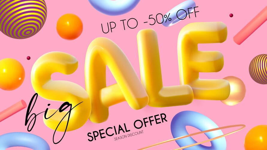 3d sale banner with text and geometric elements vector image