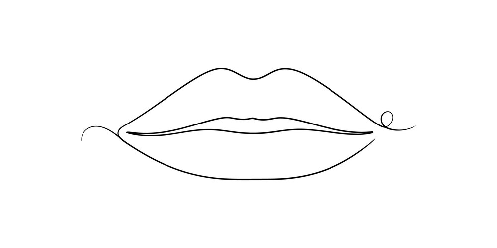 Smiling Lips Line Art Vector Image