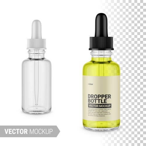 clear glass dropper bottle mockup vector